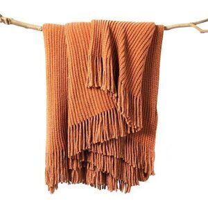 Fall Throw Blanket for Couch-Soft Boho Bed Throw Blankets,‎ Cozy Burnt Orange